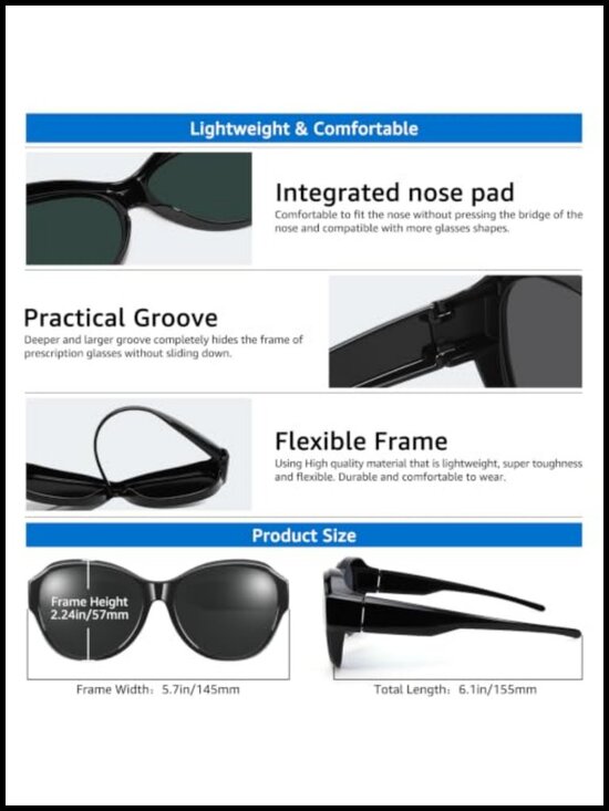 Oversized Fit Over Sunglasses with Polarized UV400 Protection
